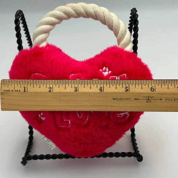 Zanies Valentine's Day Dog Toy Squeaks Puppy Love Heart with Rope Red Chew Plush - Picture 7 of 7